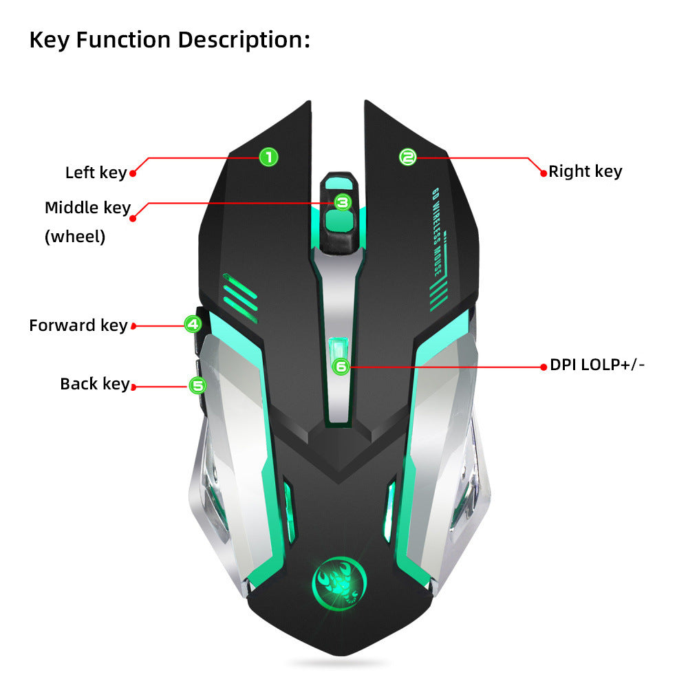 HXSJ bagong wireless mouse 2.4GPI gaming mouse na kumikinang na mouse