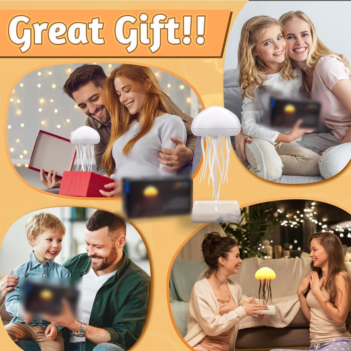 Jellyfish Chandelier Type-C Rechargeable Cute Jellyfish Bedside Lamp